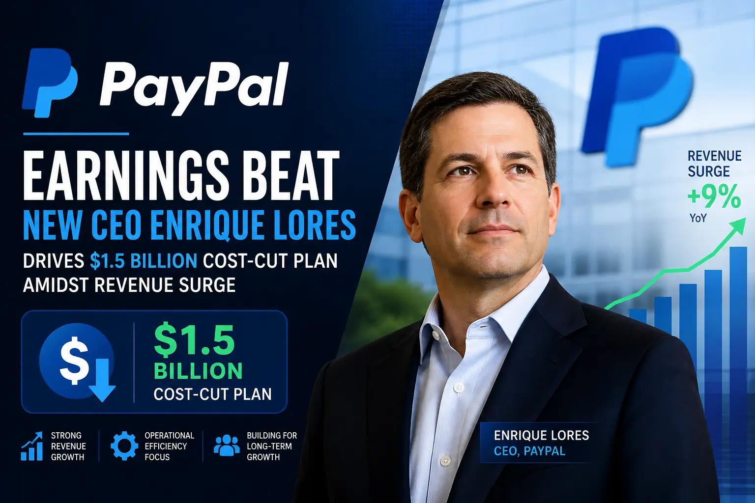 paypal earnings beat new ceo enrique lores drives $1.5 billion cost-cut plan amidst revenue surge